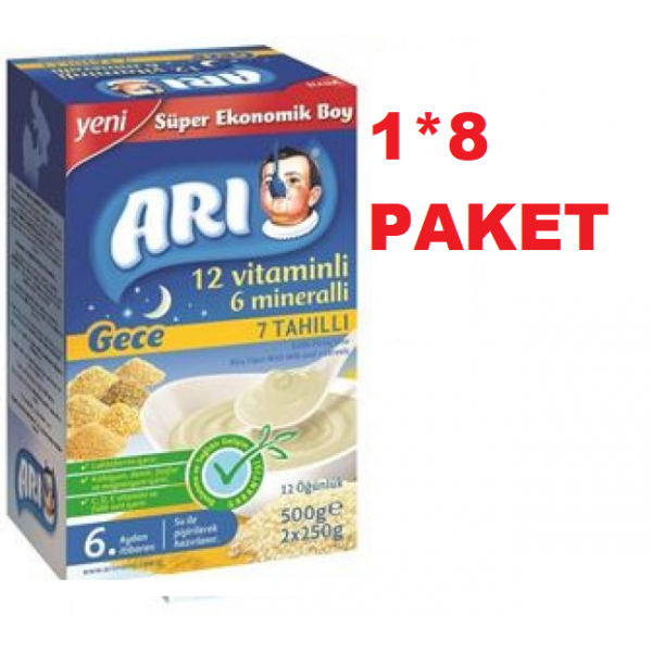 ARI MAMA 12 VİTAMİNLİ 6 MİNERALLİ 7 TAHILLI GECE SÜTLÜ PİRİNÇ UNU 500GR