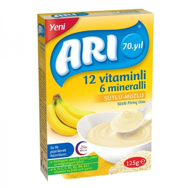 ARI MAMA 12 VİTAMİNLİ 6 MİNERALLİ  SÜTLÜ- MUZLU PİRİNÇ UNU 250GR