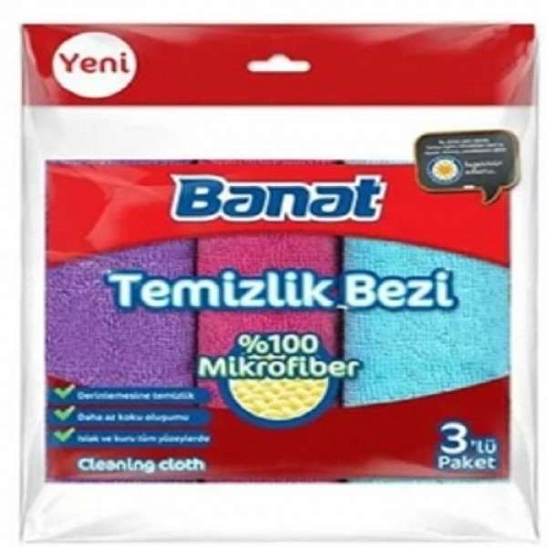 BANAT BELLA %100 MİKROFİBER TEMİZLİK  BEZİ 3 LÜ RENKLİ  733502