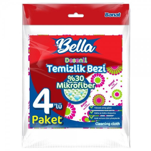 BANAT Bella Desenli-i Ala %30 Mikrofiber Temizlik Bezi 4Lü   733816