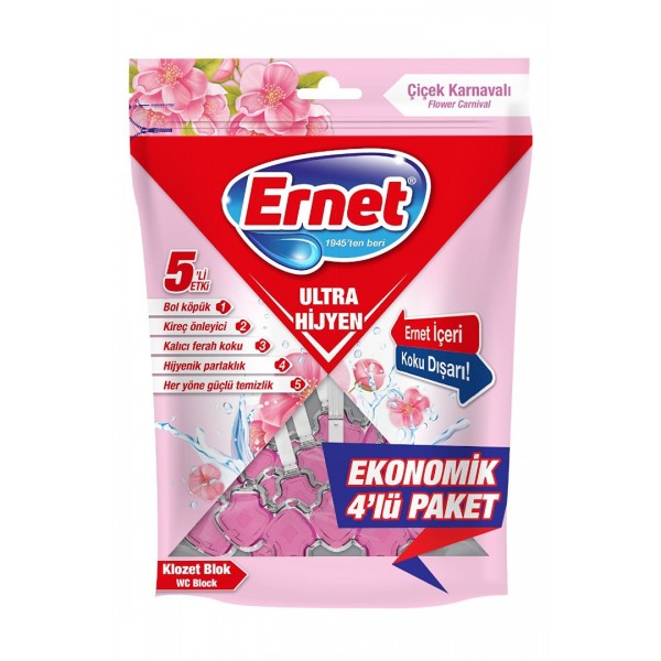 Ernet Ultra Hijyen Klozet Blok Ekonomik 4 Lü Paket Çiçek Karnavalı 4*50 G