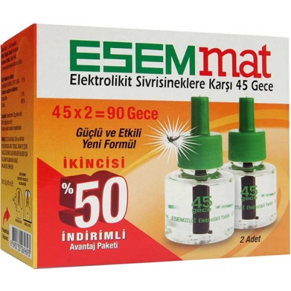 ESEMMAT ELEKTROLİKİT YEDEK  45 GECE 2 Lİ PAKET