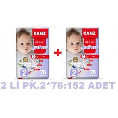 KANZ BEBEK BEZİ MEGA PAKET NO: 2 76Lİ İKİ PAKET 152 ADET MİNİ 3-6KG KANZ BEBEK BEZİ MEGA PAKET NO: 2 76Lİ İKİ PAKET 152 ADET MİNİ 3-6KG
