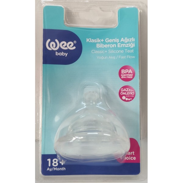 WEE BABY KLASİK+GENİŞ AĞIZLI BİBERON EMZİĞİ YOĞUN AKIŞ NO:3  6-18 AY  854