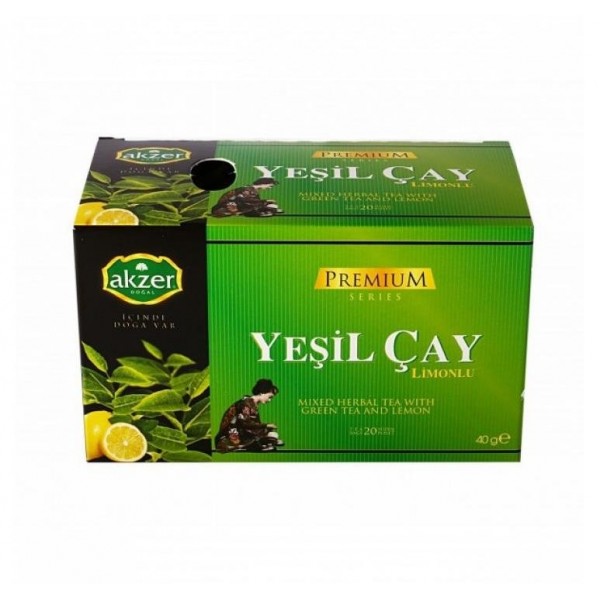 AKZER  Premium BİTKİ ÇAYI YEŞİL LİMONLU ÇAY 20 Lİ 30GR