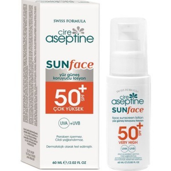 CİRE ASEPTİNE  SUNFACE 50+ SPF ÇOK YÜKSEK FAKTÖR YÜZ GÜNEŞ KORUYUCU LOSYON 60ML