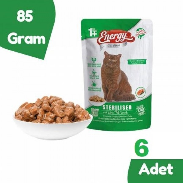 ENERGY (STERİLLİSED)KISIR YETİŞKİN KEDİ POUCH YAŞ MAMASI  85GR  SOMONLU