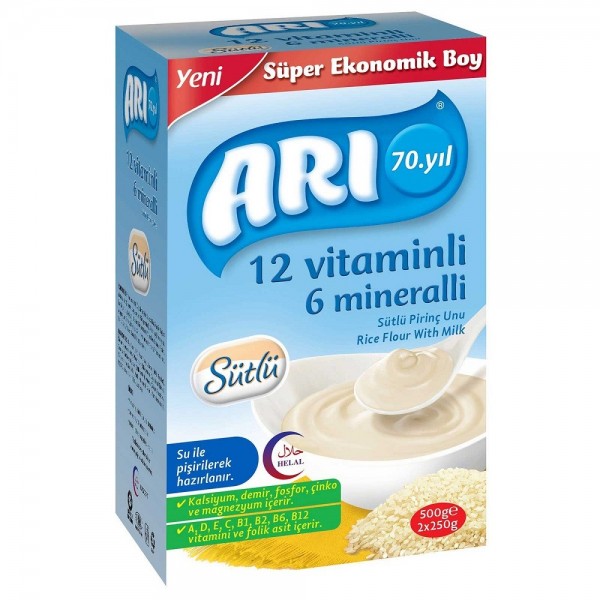 ARI MAMA 12 VİTAMİNLİ 6 MİNERALLİ SÜTLÜ PİRİNÇ UNU 500GR