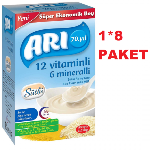 ARI MAMA 12 VİTAMİNLİ 6 MİNERALLİ SÜTLÜ PİRİNÇ UNU 500GR