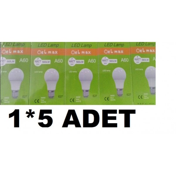 EL-MAX LED AMPUL E 27 DUY 7W= 50W  BEYAZ  560LM 1*5 ADET