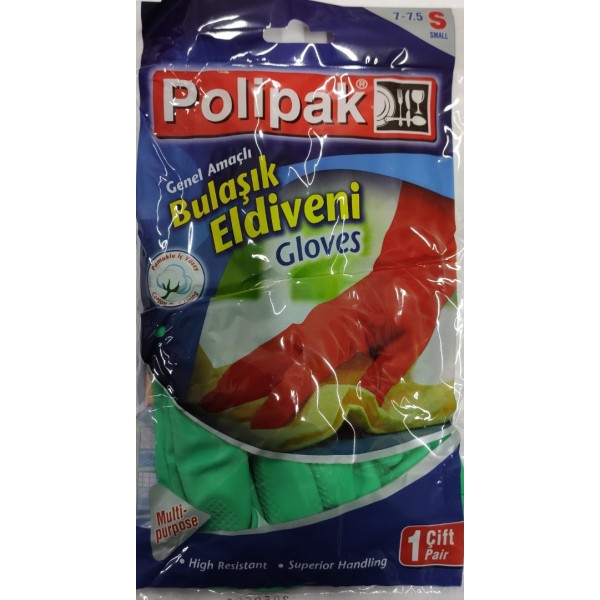 POLİPAK BULAŞIK ELDİVENİ  1 PK.İÇİ  ÇİFT ELDİVEN   S BOY KÜÇÜK 7-7,5