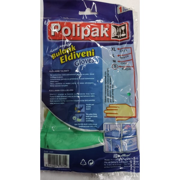 POLİPAK BULAŞIK ELDİVENİ  1 PK.İÇİ  ÇİFT ELDİVEN   S BOY KÜÇÜK 7-7,5