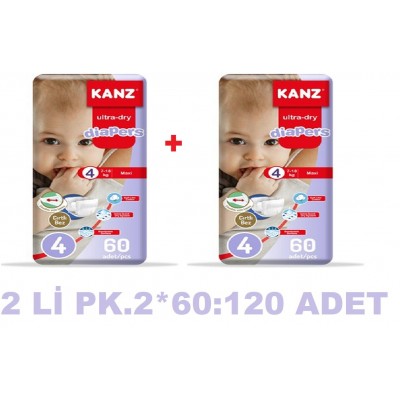 KANZ BEBEK BEZİ MEGA PAKET NO: 4 60LI İKİ PAKET 120 ADET MAXİ  7-18KG KANZ BEBEK BEZİ MEGA PAKET NO: 4 60LI İKİ PAKET 120 ADET MAXİ  7-18KG