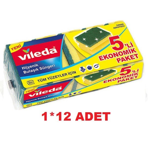 VİLEDA KLASİK YEŞİL SÜNGER OLUKLU  5 Lİ   1*12 ADET