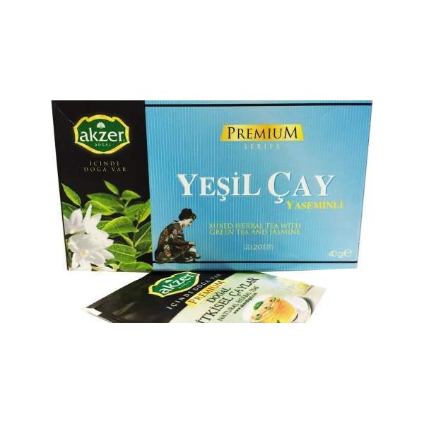 AKZER  Premium BİTKİ ÇAYI YEŞİL YASEMİNLİ ÇAY 20 Lİ 30GR