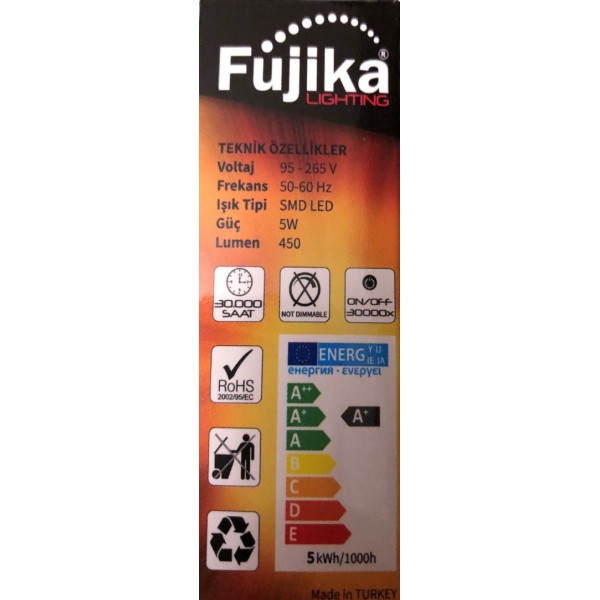 FUJİKA DEKORATİF SMD LED AMPUL E 14 DUY  5 W  AMBER SARISI--BEYAZ IŞIK