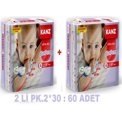 KANZ BEBEK BEZİ EKO NO: 4  30LU İKİ PAKET 60 ADET MAXİ 7-18KG KANZ BEBEK BEZİ EKO NO: 4  30LU İKİ PAKET 60 ADET MAXİ 7-18KG