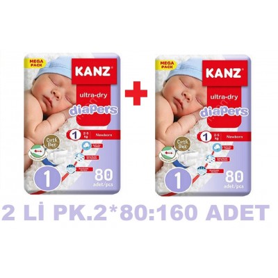 KANZ BEBEK BEZİ MEGA PAKET NO: 1 80Lİ 2 PAKET 160 ADET  YENİDOĞAN  2-5KG KANZ BEBEK BEZİ MEGA PAKET NO: 1 80Lİ 2 PAKET 160 ADET  YENİDOĞAN  2-5KG