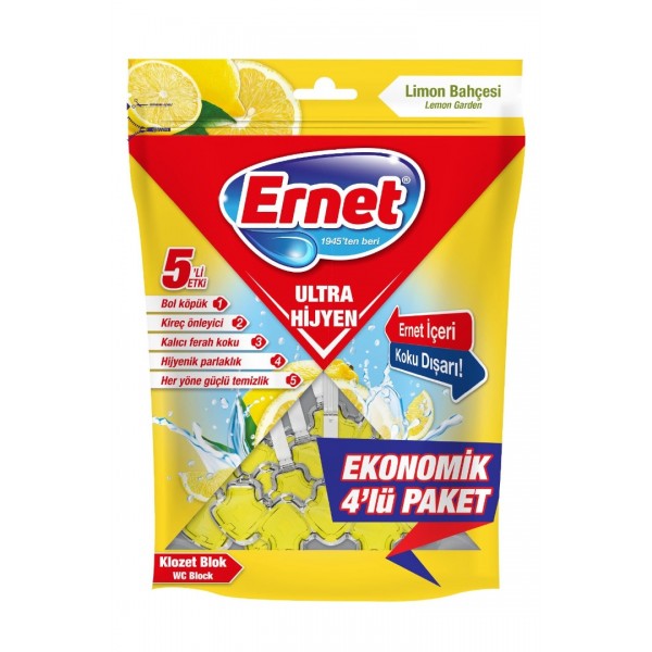 Ernet Ultra Hijyen Klozet Blok Ekonomik 4 Lü Paket Limon Bahçesi 4*50 G