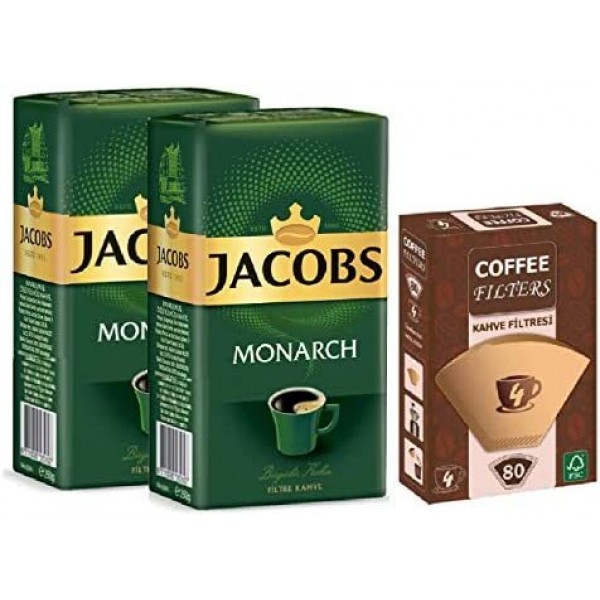 Jacobs Monarch Filtre Kahve 500gr 2 paket + Coffee Fılters Kahve Filtresi 1 paket  no:4 1*4 80li
