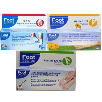Foot Doctor Ayak Bakım Seti ( topuk  çatlak kremi +peelinğ kremi +arnica jel + şık bir çanta) Foot Doctor Ayak Bakım Seti ( topuk  çatlak kremi +peelinğ kremi +arnica jel + şık bir çanta)