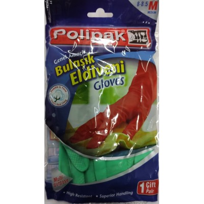 POLİPAK BULAŞIK ELDİVENİ 1 PK.ÇİFT PK.İÇİ M BOY ORTA  8-8,5