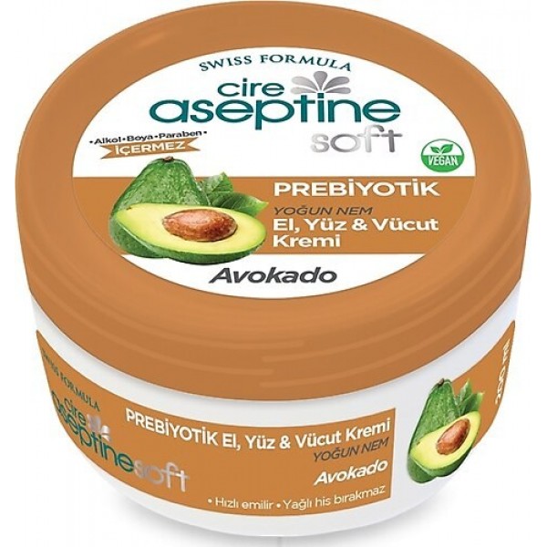 CİRE ASEPTİNE SOFT PREBİYOTİK YOĞUN NEM EL YÜZ VE VÜCÜT KREMİ VEGAN 200ML AVOKADO