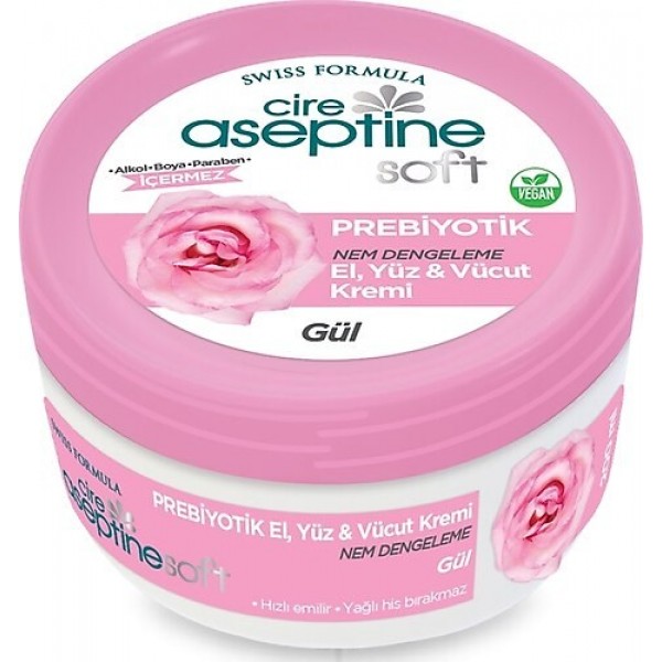 CİRE ASEPTİNE SOFT PREBİYOTİK NEM DENGELEME EL YÜZ VE VÜCÜT KREMİ VEGAN 100ML GÜL