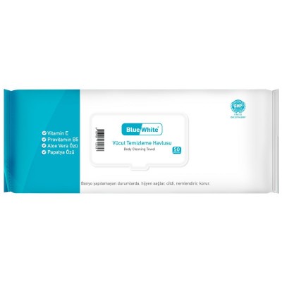 BLUE WHİTE VÜCÜT TEMİZLEME HAVLUSU 50Lİ  BLUE WHİTE VÜCÜT TEMİZLEME HAVLUSU 50Lİ