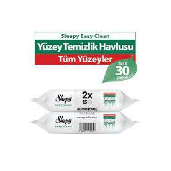 SLEEPY EASY CLEAN YÜZEY TEMİZLİK HAVLUSU  2*15Lİ : 30ADET BEYAZ SABUN KOKULU