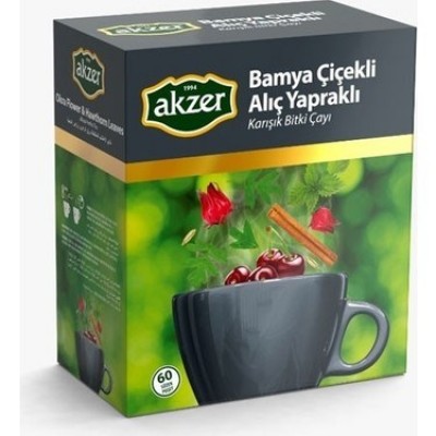 AKZER KARIŞIK BİTKİ ÇAYI  BAMYA ÇİÇEKLİ ALIÇ YAPRAKLI 60LI  2 G*60: 120GR AKZER KARIŞIK BİTKİ ÇAYI  BAMYA ÇİÇEKLİ ALIÇ YAPRAKLI 60LI  2 G*60: 120GR