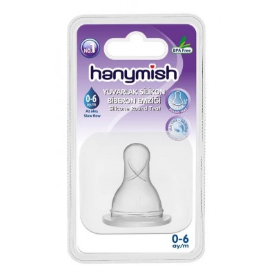 HANYMİSH YUVARLAK SİLİKON BİBERON EMZİĞİ NO:1  0-6 AY AZ AKIŞ 460  HANYMİSH YUVARLAK SİLİKON BİBERON EMZİĞİ NO:1  0-6 AY AZ AKIŞ 460