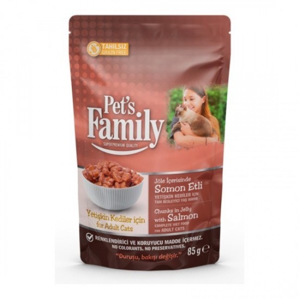 Pet's Family Pouch Somon Etli Yetişkin Kedi Maması 85 G