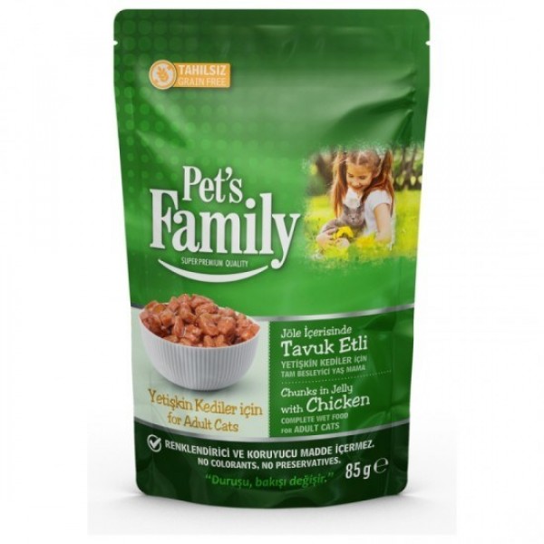 Pet's Family Pouch Tavuk Etli Yetişkin Kedi Maması 85 G