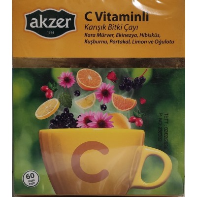 AKZER KARIŞIK BİTKİ ÇAYI  C VİTAMİNLİ 60LI  1,5G*60:90GR AKZER KARIŞIK BİTKİ ÇAYI  C VİTAMİNLİ 60LI  1,5G*60:90GR