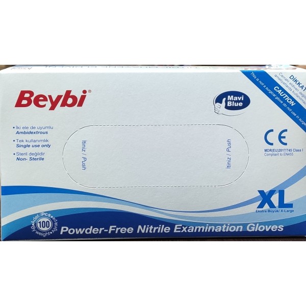 BEYBİ NİTRİL PUDRASIZ MUAYENE ELDİVEN 100 LÜ X-L LARGE EKSTRA BÜYÜK BOY