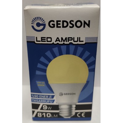 GEDSON LED AMPUL E 27 DUY 9W 810LM SARI IŞIK 1*5 ADET GEDSON LED AMPUL E 27 DUY 9W 810LM SARI IŞIK 1*5 ADET