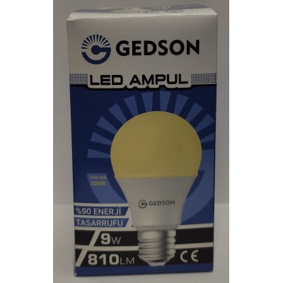 GEDSON LED AMPUL E 27 DUY 9W 810LM SARI IŞIK 1*5 ADET GEDSON LED AMPUL E 27 DUY 9W 810LM SARI IŞIK 1*5 ADET