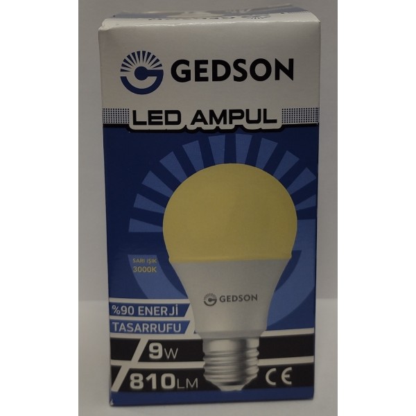 GEDSON LED AMPUL E 27 DUY 9W 810LM SARI IŞIK 1*5 ADET