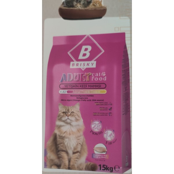 BRISKY YETİŞKİN KURU KEDİ MAMASI 15KG TAVUKLU