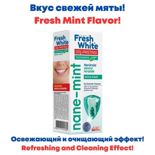 FOVARİ FRESH WHİTE DİŞ PASTASI NANE-MİNT  FLORÜRSÜZ EKSTRA FERAHLIK  90G