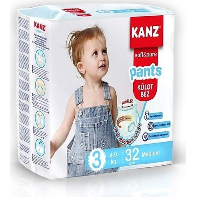 KANZ KÜLOT BEBEK BEZİ NO:3 MİDİ 4-9KG 32Lİ  KANZ KÜLOT BEBEK BEZİ NO:3 MİDİ 4-9KG 32Lİ