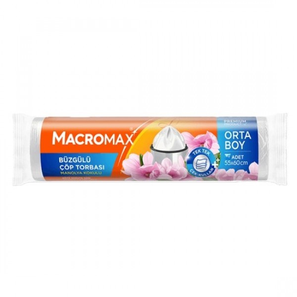 MACROMAX BÜZGÜLÜ ÇÖP TORBASI ORTA BOY 10LU 55*60CM MANOLYA KOKULU MACROMAX BÜZGÜLÜ ÇÖP TORBASI ORTA BOY 10LU 55*60CM MANOLYA KOKULU