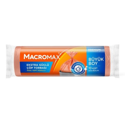 MACROMAX EKSTRA GÜÇLÜ ÇÖP TORBASI BÜYÜK BOY 10LU 65*80CM ÖZEL SOFT KOKULU