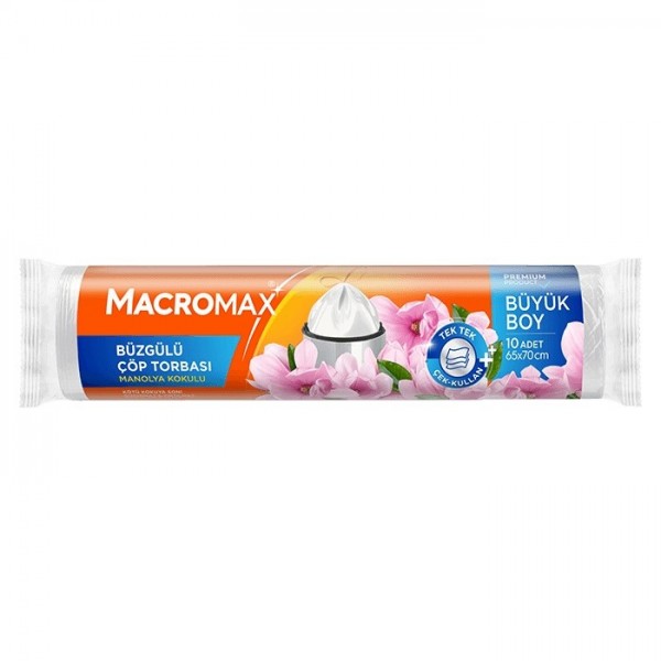 MACROMAX BÜZGÜLÜ ÇÖP TORBASI BÜYÜK BOY 10LU 65*70CM MANOLYA KOKULU MACROMAX BÜZGÜLÜ ÇÖP TORBASI BÜYÜK BOY 10LU 65*70CM MANOLYA KOKULU