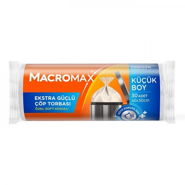 MACROMAX EKSTRA GÜÇLÜ ÇÖP TORBASI KÜÇÜK BOY 30LU 40*50CM ÖZEL SOFT KOKULU MACROMAX EKSTRA GÜÇLÜ ÇÖP TORBASI KÜÇÜK BOY 30LU 40*50CM ÖZEL SOFT KOKULU