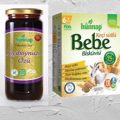 HÜNNAP KEÇİ SÜTLÜ BEBE BİSKÜVİSİ 2*200GR : 400GR 6.AYDAN İTİBAREN + KEÇİ BOYNUZU ÖZÜ 640GR