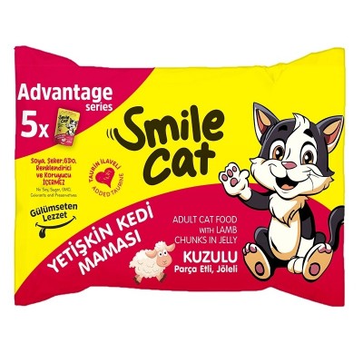 SMİLE CAT YETİŞKİN KEDİ MAMASI 5*85GR= 425GR KUZULU PARÇA ETLİ JÖLELİ  SMİLE CAT YETİŞKİN KEDİ MAMASI 5*85GR= 425GR KUZULU PARÇA ETLİ JÖLELİ