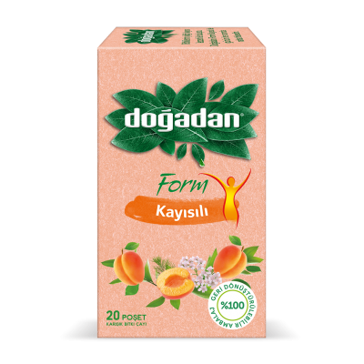 DOĞADAN FORM KAYISILI 20Lİ SÜZEN POŞET  1,8GR*20: 36 GR GERİ DÖNÜŞTÜRÜLEBİLİR AMBALAJ