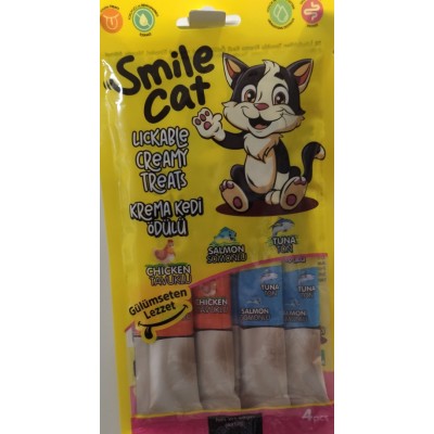 SMİLE CAT KREMA KEDİ ÖDÜLÜ 4 FİŞEK TAVUKLU SOMONLU TON 4*12GR=4GR  SMİLE CAT KREMA KEDİ ÖDÜLÜ 4 FİŞEK TAVUKLU SOMONLU TON 4*12GR=4GR